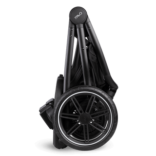 A Roscoe Trek 2.0 Pet Stroller frame in black shown folded