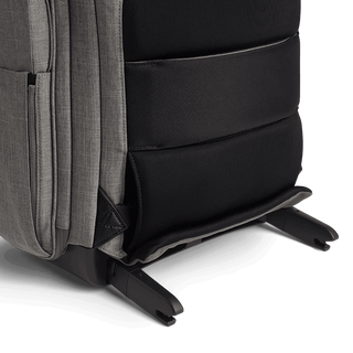 A Kamella Pet Backpack and Car Seat, in flint, zoomed in on the isofix latches