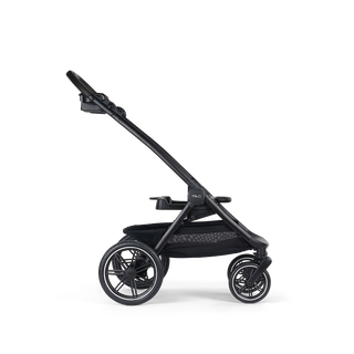A Roscoe Trek 2.0 Pet Stroller frame in black shown from its profile