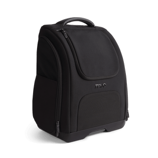 A Kamella Pet Backpack and Car Seat, in onyx, from a side angle