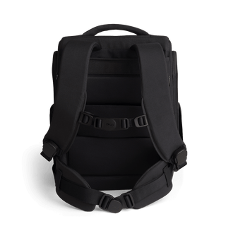 A Kamella Pet Backpack and Car Seat, in onyx, from the back with the detatchable waist belt attached