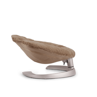 a side view of the shell pet bed fully reclined in the fashion caramel