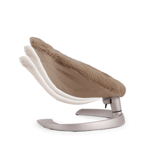 a side view of the shell pet bed with the three recline positions show in the fashion caramel
