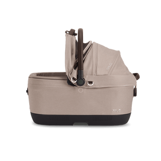Maeve iso6x pet car seat in the fawn fashion shown from the front with its canopy open on the left