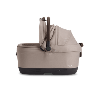 Maeve iso6x pet car seat in the tawny fashion shown from the front with its canopy open on the right