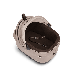 Maeve iso5x pet car seat in the fawn fashion shown from the top showing the comfort mattress pad and liner