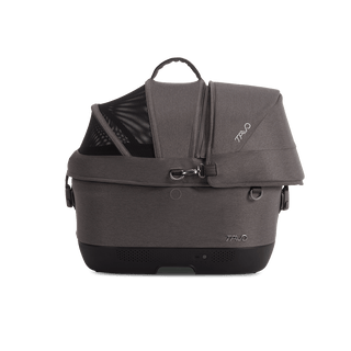 Maeve iso5x pet car seat in the ashen fashion shown from the front with its Side Impact Protection Guard attached
