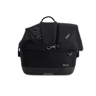 Maeve iso5x pet car seat in the onyx fashion shown from the front with its Side Impact Protection Guard attached