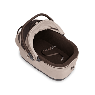 Maeve iso6x pet car seat in the fawn fashion shown from the top showing the comfort mattress pad and liner