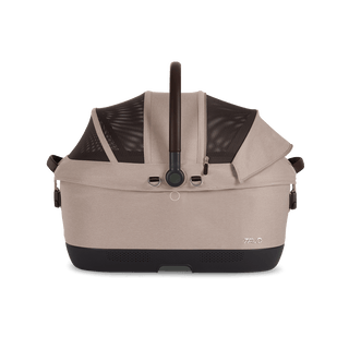 Maeve iso6x pet car seat in the fawn fashion shown from the front showing the peek-a-boo windown unzipped