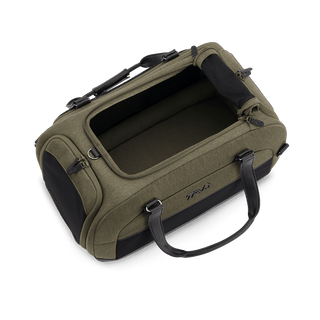 Dupree II pet car seat in the fern fashion shown from the top showing the top window unzipped