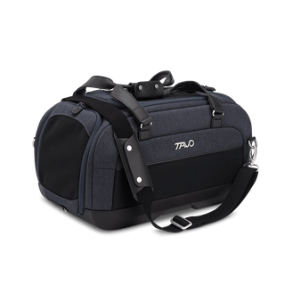 Dupree II pet car seat in the astral fashion shown from the front with the included shoulder strap attached