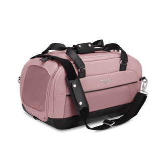 Dupree II pet car seat in the sakura fashion shown from the front with the included shoulder strap attached