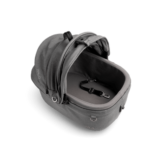 top view of gray small pet car seat with canopy open and short leash with gray liner