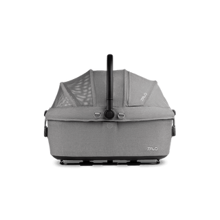 side view of gray medium pet car seat with canopy closed