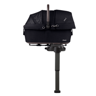 side view of black medium pet car seat on base with extended load leg and side impact protection