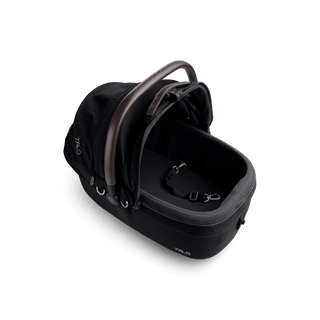 top view of black medium pet car seat with canopy open and short leash with black liner