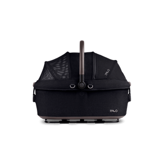 side view of black medium pet car seat with canopy closed