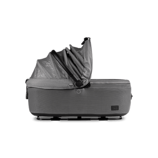 side view of gray large pet car seat with right side of all-mesh canopy open