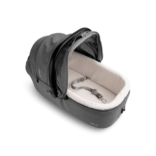 top view of gray large pet car seat with canopy open and leash with white comfort liner