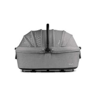 side view of gray large pet car seat with canopy closed