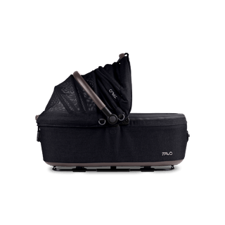 side view of black large pet car seat with right side of canopy open