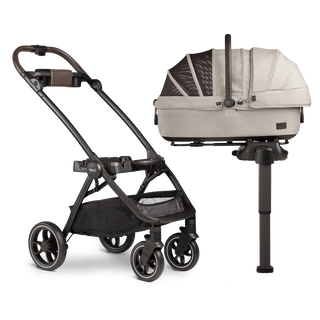 medium pet carrier with hard handle on vehicle base and stroller frame
